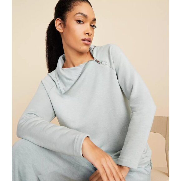Lou & Grey Heathered Signaturesoft Zip Neck Sweatshirt Size Large Women's - Picture 1 of 4